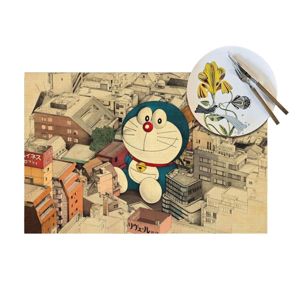 哆啦夢 Doraemon Woven 餐墊耐熱防滑餐墊可水洗耐用的 PVC 乙烯基桌墊