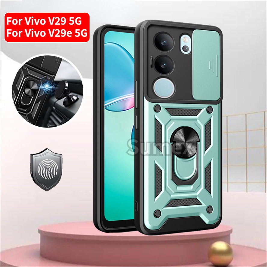 Vivo V29 V29e 2023 V2250 5G 手機殼 滑動相機保護蓋 防震防摔裝甲指環支架硬殼車載磁吸保護套