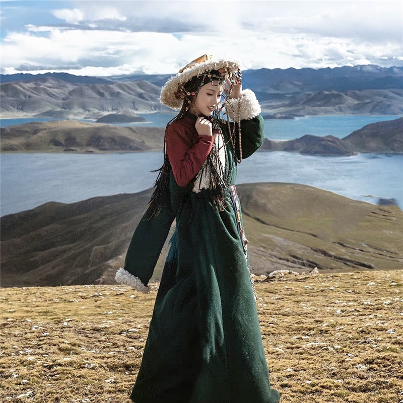 天空之城牧羊女毛絨藏袍紅色襯衫藏裝藏裙西藏川西旅拍藏民族服裝1