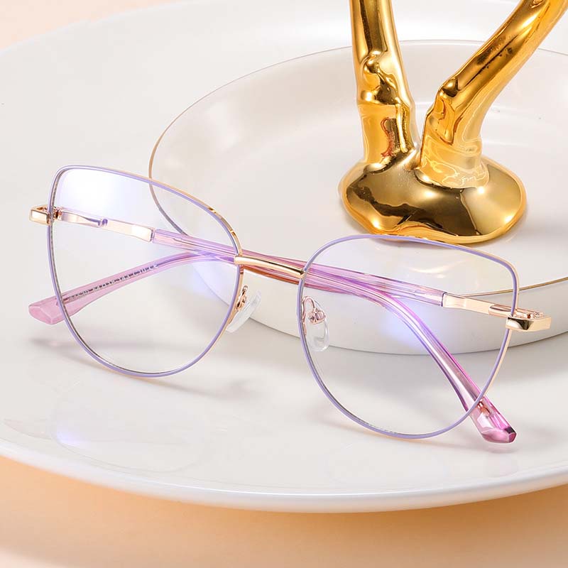 新款時尚復古金屬眼鏡防藍光眼鏡優雅紫色貓眼眼鏡框
