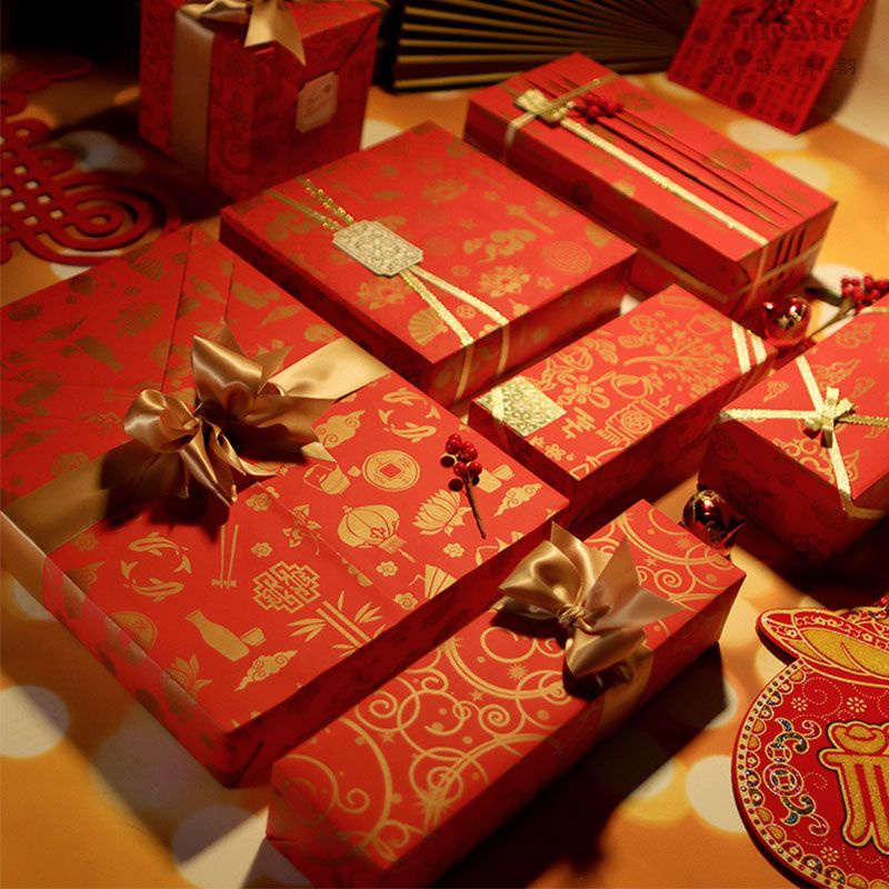 新年禮物包裝紙大尺寸年會禮盒裝飾紙禮品紙包鞋盒紙中國風紅色禮