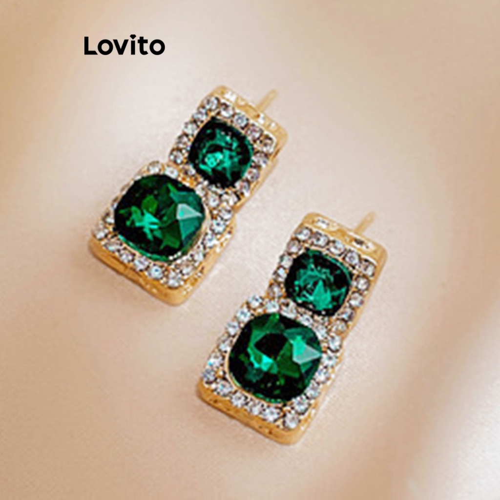 Lovito 女士優雅素色水鑽耳環 L63AD020 ( 綠色 )