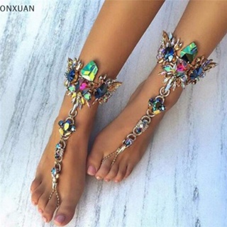 Onxuan] 時尚水晶腳鍊鏈條手鍊女士赤腳涼鞋沙灘足飾品全新