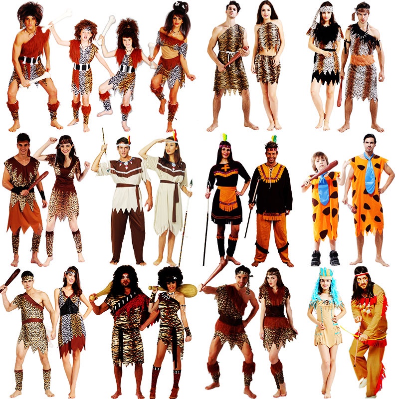 ✨24小時出貨✨萬聖節服裝土著人印第安人男女衣服原始人獵人表演服非洲野人服裝
