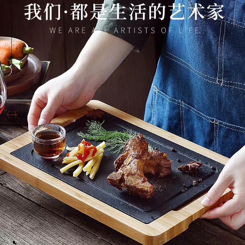 牛排餐盤 竹木質家用黑色板岩石板盤 日式壽司盤 木盤 西餐盤 餐具托盤