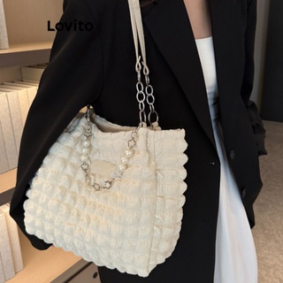 Lovito 女士休閒素色基本款單肩托特包 LFA04001 (白色/黑色)