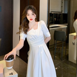 晴天.Studio 🔥現貨3色 S-2XL 白色晚禮服女宴會氣質平時可穿法式連衣裙子夏洋裝 白色洋裝 白色連身裙