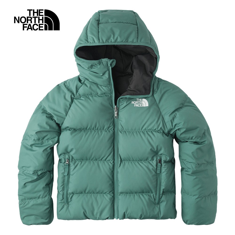 The North Face北面兒童綠色防潑水保暖兩面穿連帽羽絨外套｜82XZI0F