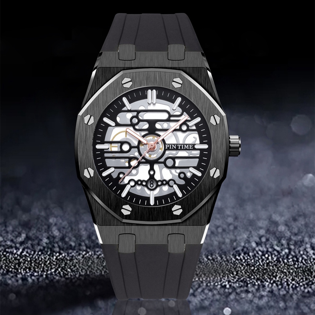 Pintime 新款男士手錶創意錶盤時尚防水石英商務休閒男士矽膠膠帶手錶 2665