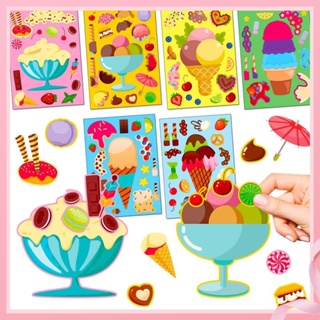 6張/包甜品冰淇淋兒童卡通貼紙美食甜品益智diy獎勵拼圖貼紙