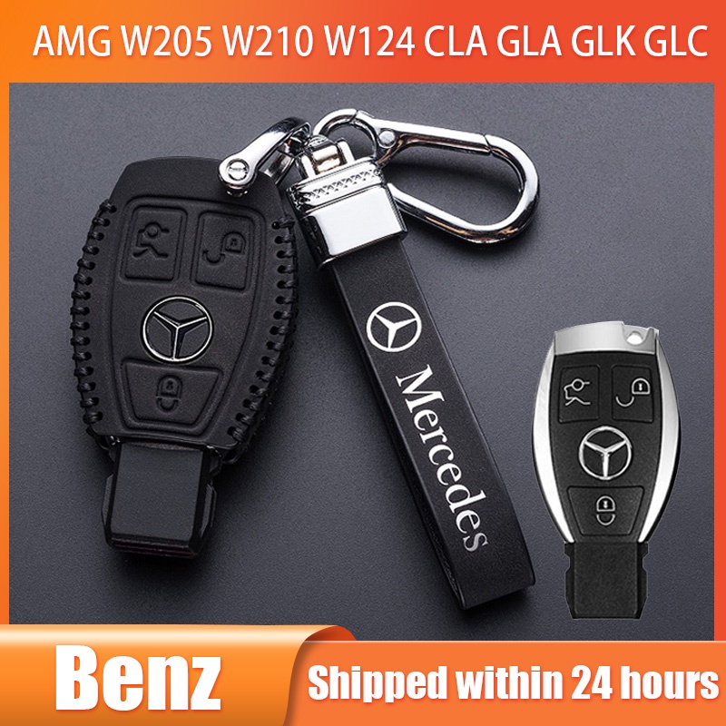 適用於梅賽德斯奔馳 W205 W210 W211 W124 CLA GLA GLK AMG GLC 無鑰匙鑰匙包蓋皮革鑰