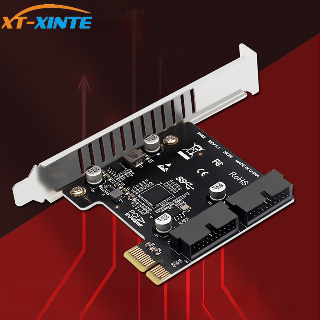 Xt-xinte PCI-E 轉 USB3.0 雙 19/20PIN 連接器擴展卡 PCIe 2.0 X1 19P/20