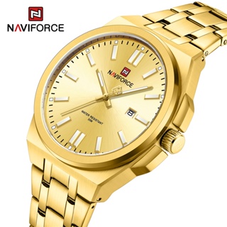 Naviforce 男士奢華不銹鋼時尚商務日曆防水石英腕錶