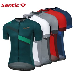 Santic 男士騎行服夏季 Powerband 自行車衣服修身短袖自行車襯衫透氣速乾自行車襯衫帶口袋