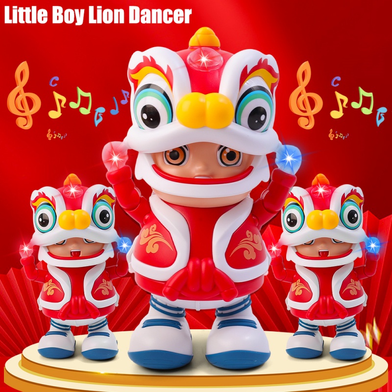 通用搖擺電動男孩-卡通舞獅小男孩-音樂互動玩具-嬰兒早教禮物-兒童新年禮物-跳舞機器人