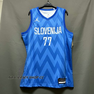 男士全新原創 Slovenia #77 Luka Doncic 球衣熱壓藍色