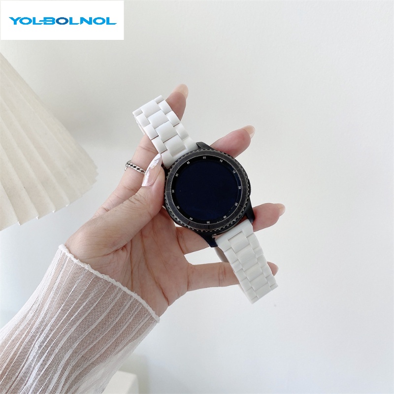 適用於三星Galaxy Watch/華為 Watch 3 Pro/GT3/Amazfit 陶瓷實色樹脂三珠錶帶 20mm