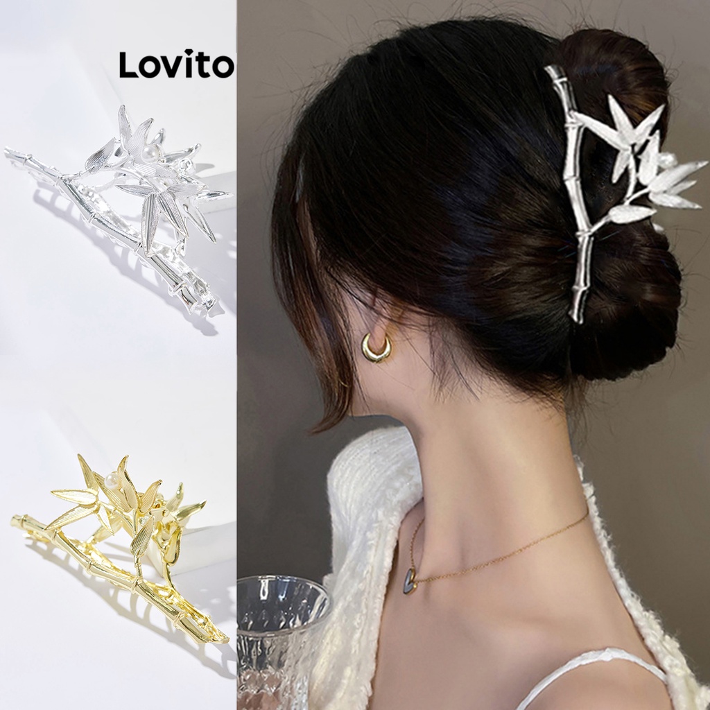 Lovito 女士休閒素色花朵髮夾 L63AD188 ( 金色/銀色 )