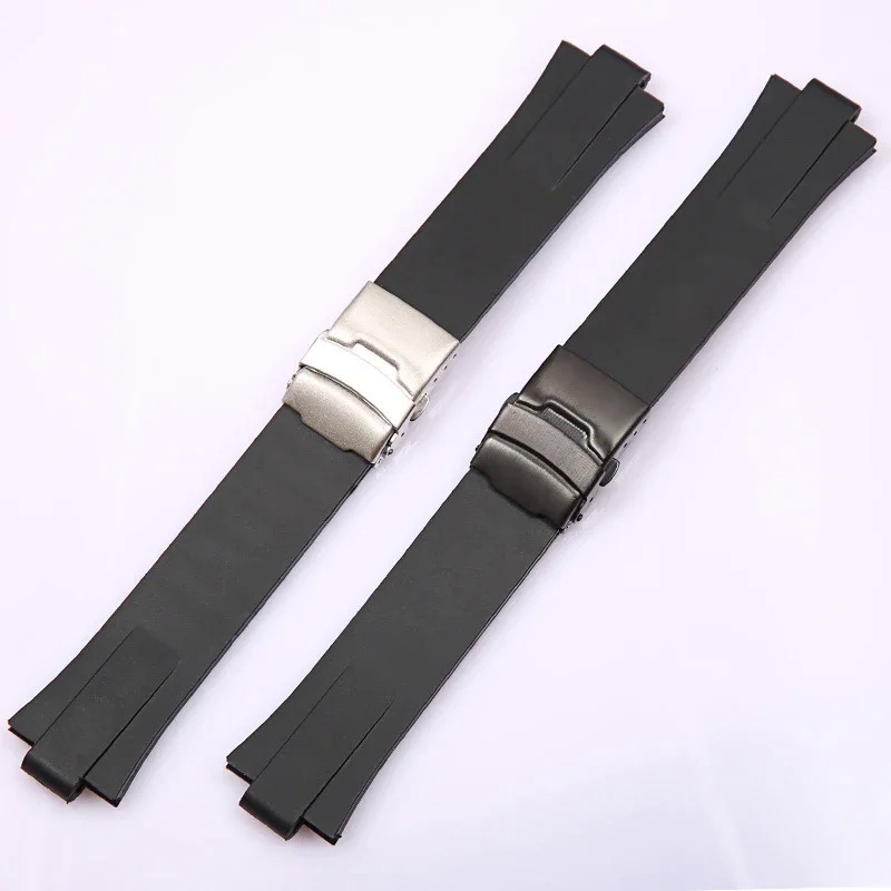 高品質 24 * 11 毫米橡膠錶帶適用於 Oris AQUISDATE 黑色矽膠錶帶膠帶男士手腕手鍊折疊扣