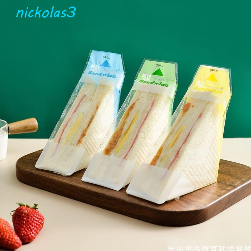 NICKOLAS100pcs一次性三明治包裝袋,塑料三角形麵包袋,透明容易撕裂已打印三明治包裝紙