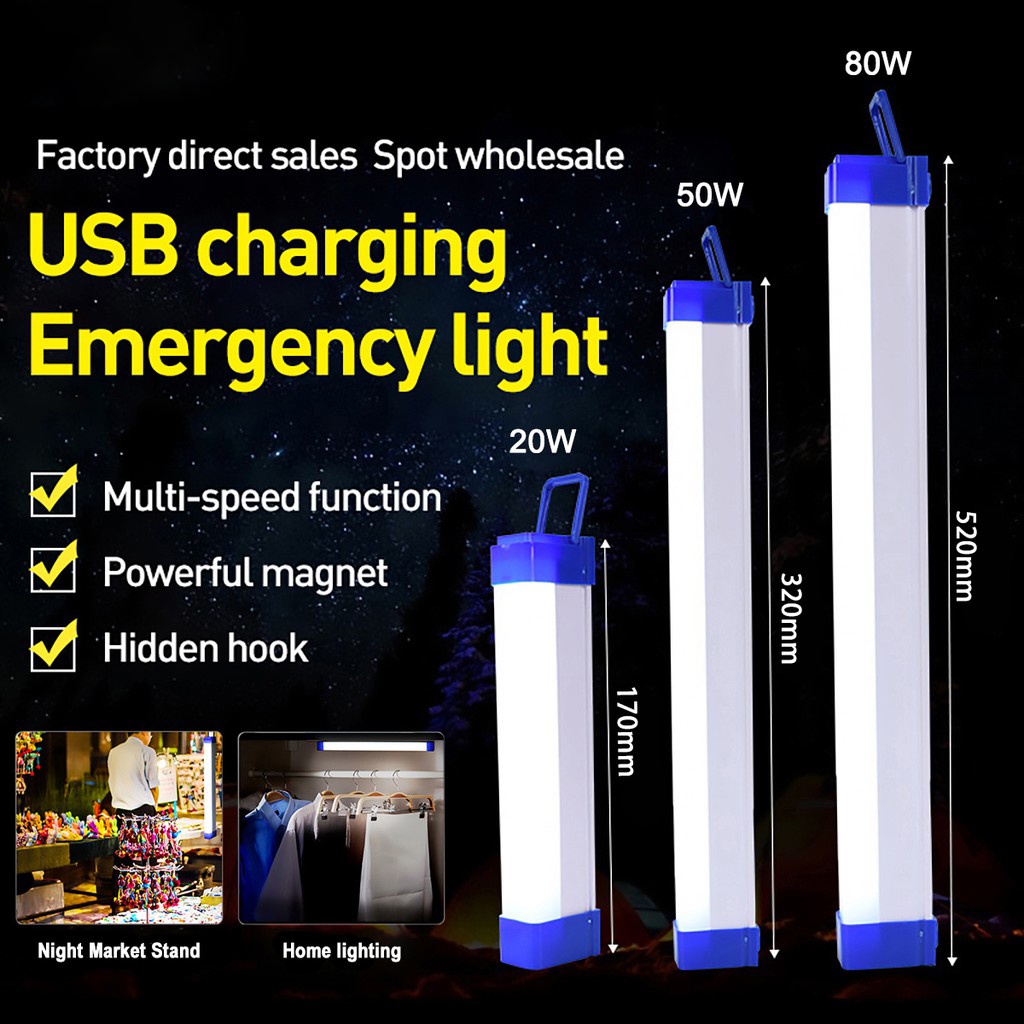 Usb可充電led燈管磁性夜市燈便攜式應急野營釣魚夜燈棒