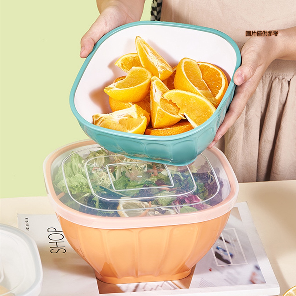 【妙妙屋】AMZ 方形帶蓋塑膠碗 桌面沙拉水果整理碗廚房配料攪拌儲物碗