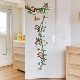 卡通藤蔓猴子身高測量牆貼，兒童幼兒背景裝飾自粘牆貼