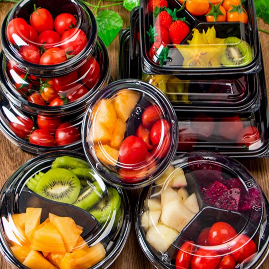 現貨【一次性水果盒】高檔沙拉盒 正方形 有蓋多分格 拼盤盒 食品級水果撈 透明塑膠 果切盒子