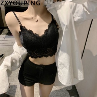 Zxyouping 女士蕾絲文胸雙肩帶時尚背心無袖露臍上衣無鋼圈內衣無縫內衣