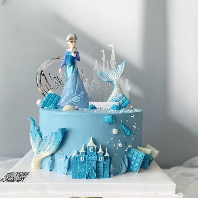 14-16cm冷凍公主蛋糕裝飾艾爾莎女王生日派對蛋糕裝飾嬰兒沐浴甜點烘焙用品