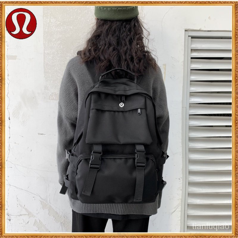 【In stock】Lululemon 新款大容量黑色後背包 男女通用 百搭潮酷工裝書包  學生旅行背包 2562 0B