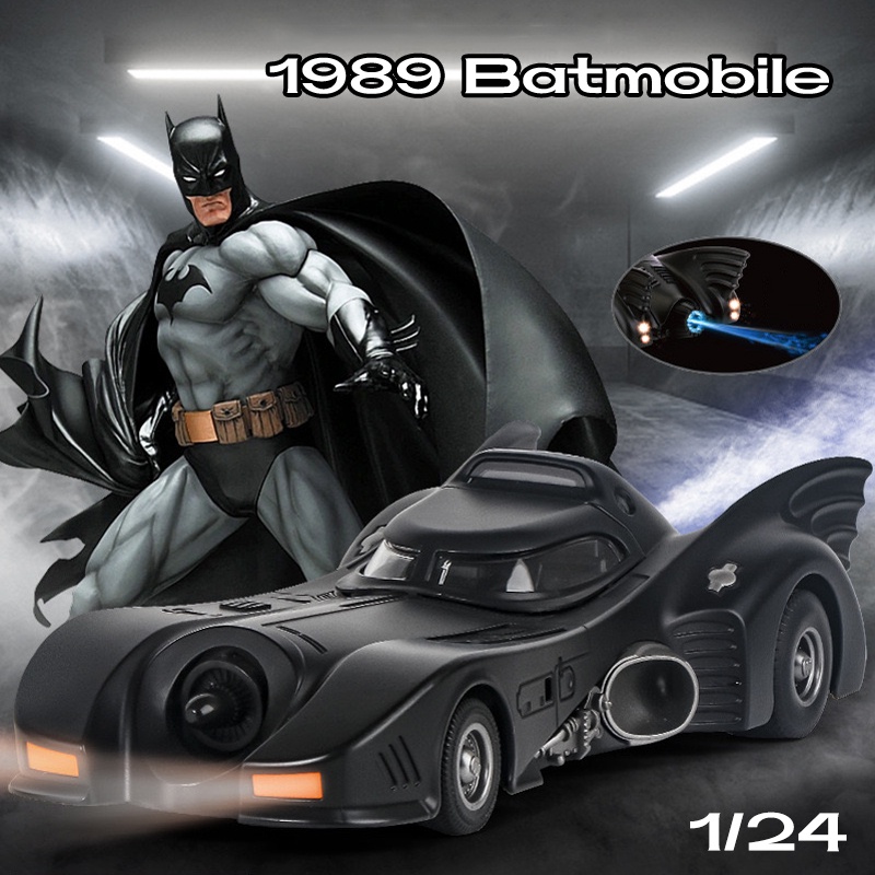 1:24 比例 1989 年蝙蝠車合金汽車模型燈光和音效壓鑄汽車玩具男孩生日禮物兒童玩具汽車系列