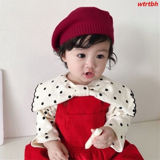 嬰兒貝雷帽女孩男孩可愛針織帽針織純色貝雷帽嬰兒軟畫家羊毛帽子 [JQ]