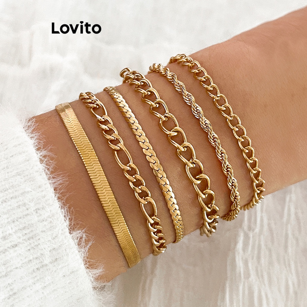 Lovito 女士休閒素色金屬手鍊 LFA02090 (金色)