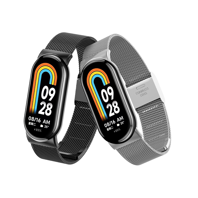 XIAOMI MI 適用於小米 Mi Band 8 智能手鍊更換配件錶帶 Miband 8 智能手錶的金屬網不銹鋼錶帶