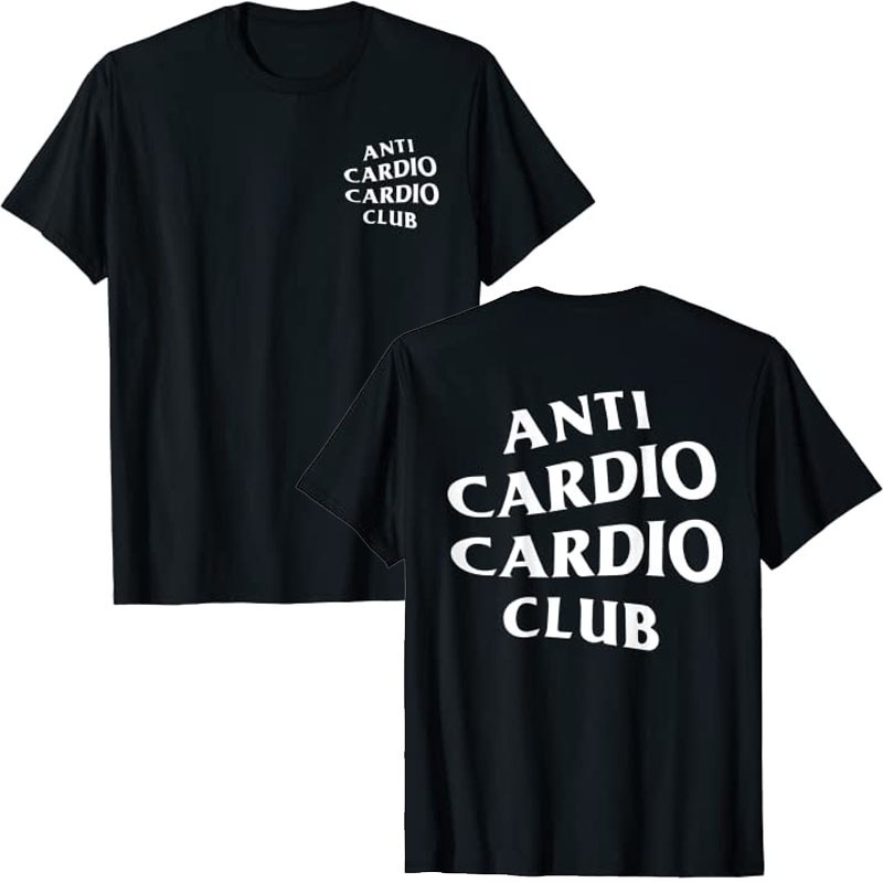 Anti Cardio Cardio Club T 恤健身房生活方式字母印花圖案 T 恤上衣男士男士服裝運動健身服裝