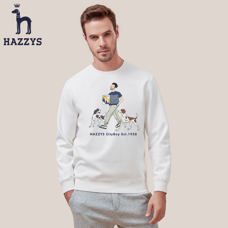 Hazzys Haggis衛衣男士純棉長袖T恤寬鬆圓領套頭衫潮流