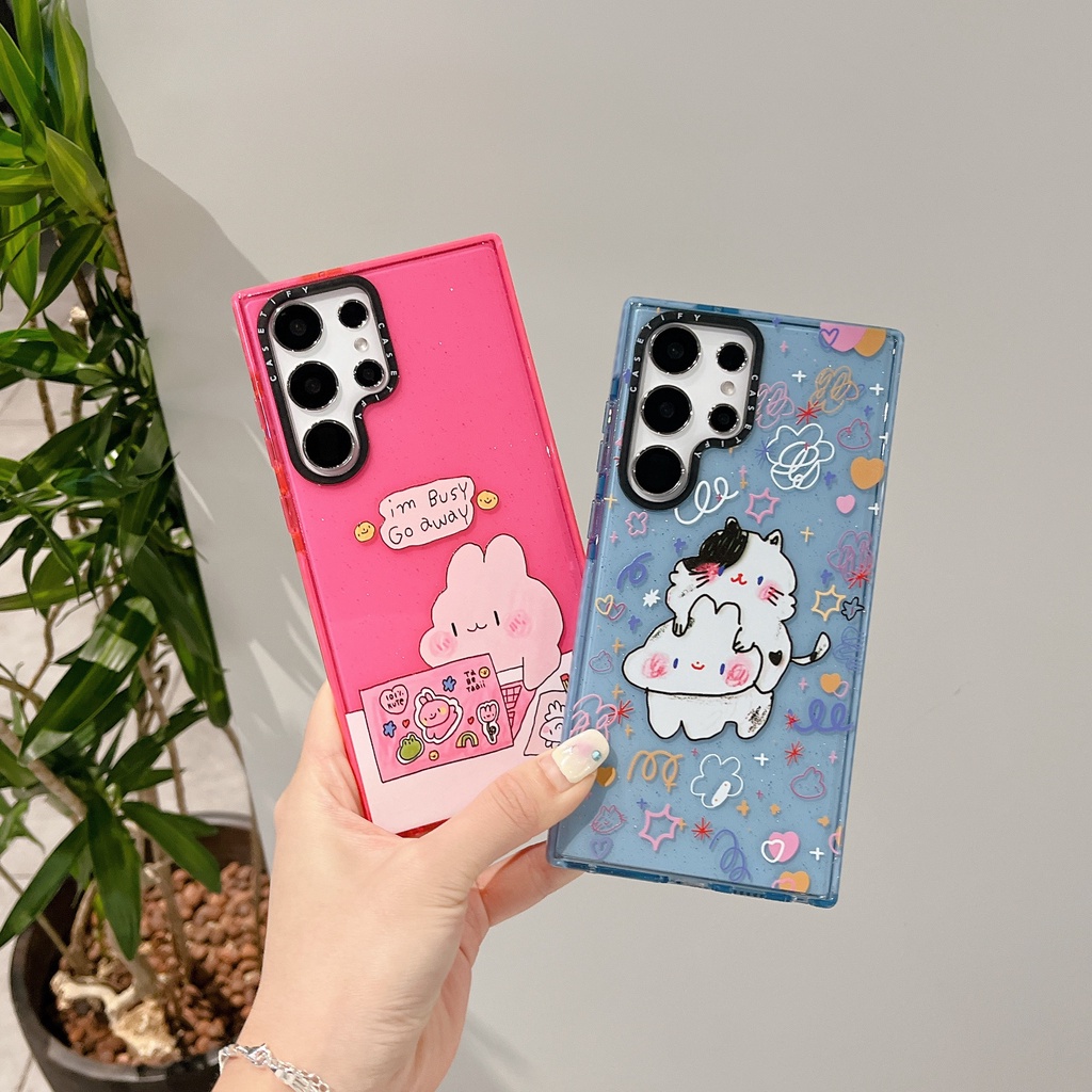 SAMSUNG 【Busy Bunny】casetify 閃粉 Tpu 手機殼 SoftPattern 手機殼適用於三星