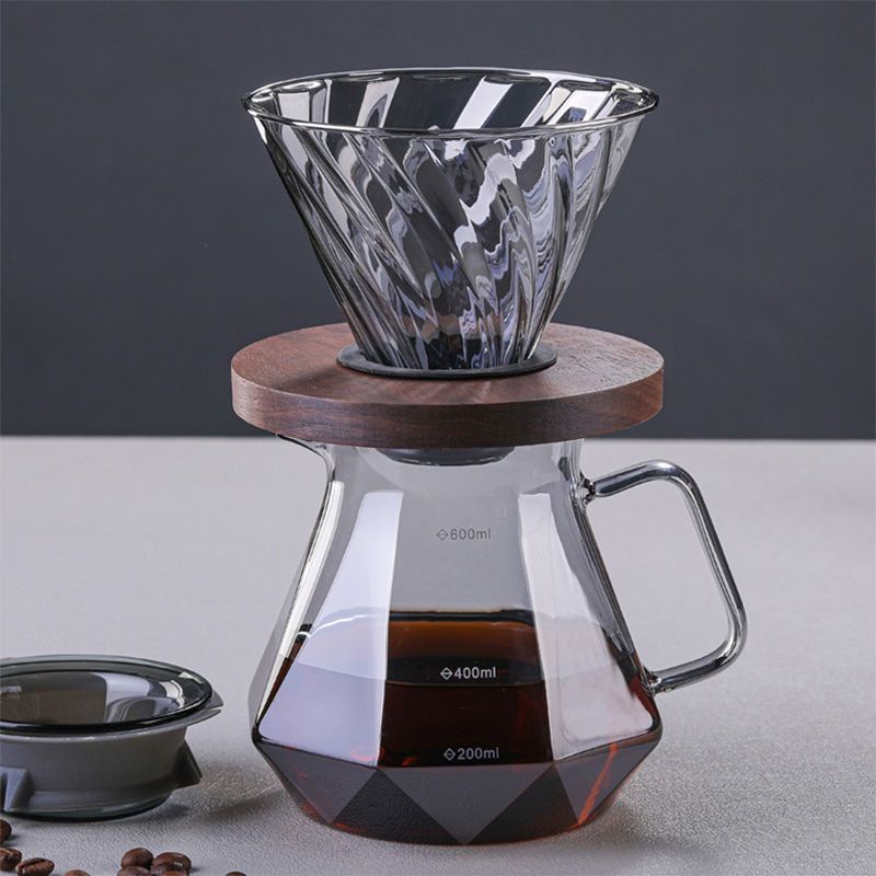 星芒濾杯 菸灰色玻璃鑽石咖啡壺V60濾杯套裝 玻璃分享壺滴漏式咖啡過濾器