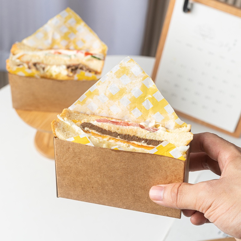 【現貨】【三明治包裝】 三明治 包裝盒 網紅 漢堡 早餐厚蛋燒吐司 打包盒子 便當 一次性 外帶紙盒