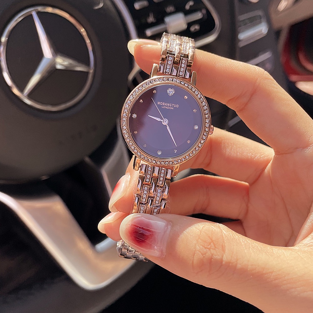 Mobangtuo 新款正品韓式女士手錶帶鑽石簡約防水石英手錶手鍊手錶女士 60-33