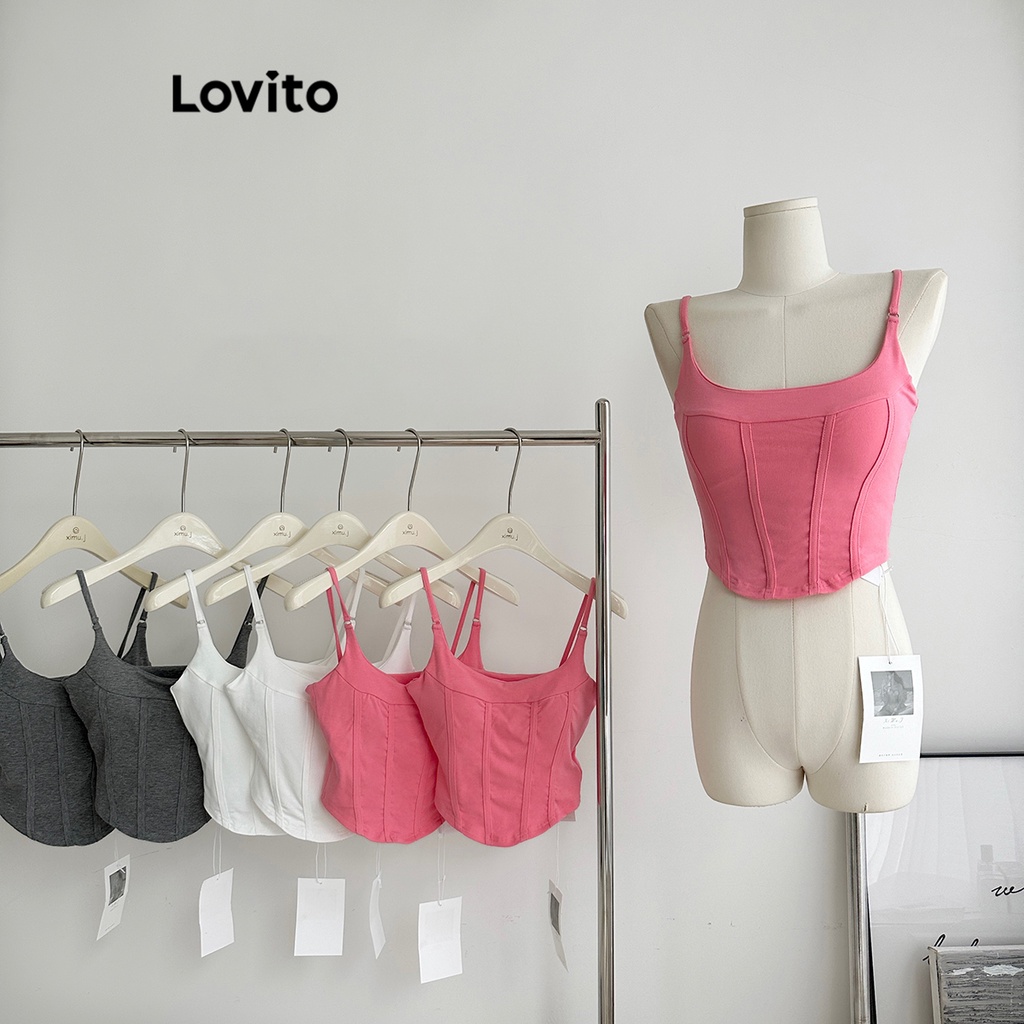 Lovito 女士休閒素色結構線條背心 LNL38089 (灰色/白色/粉色/黑色)