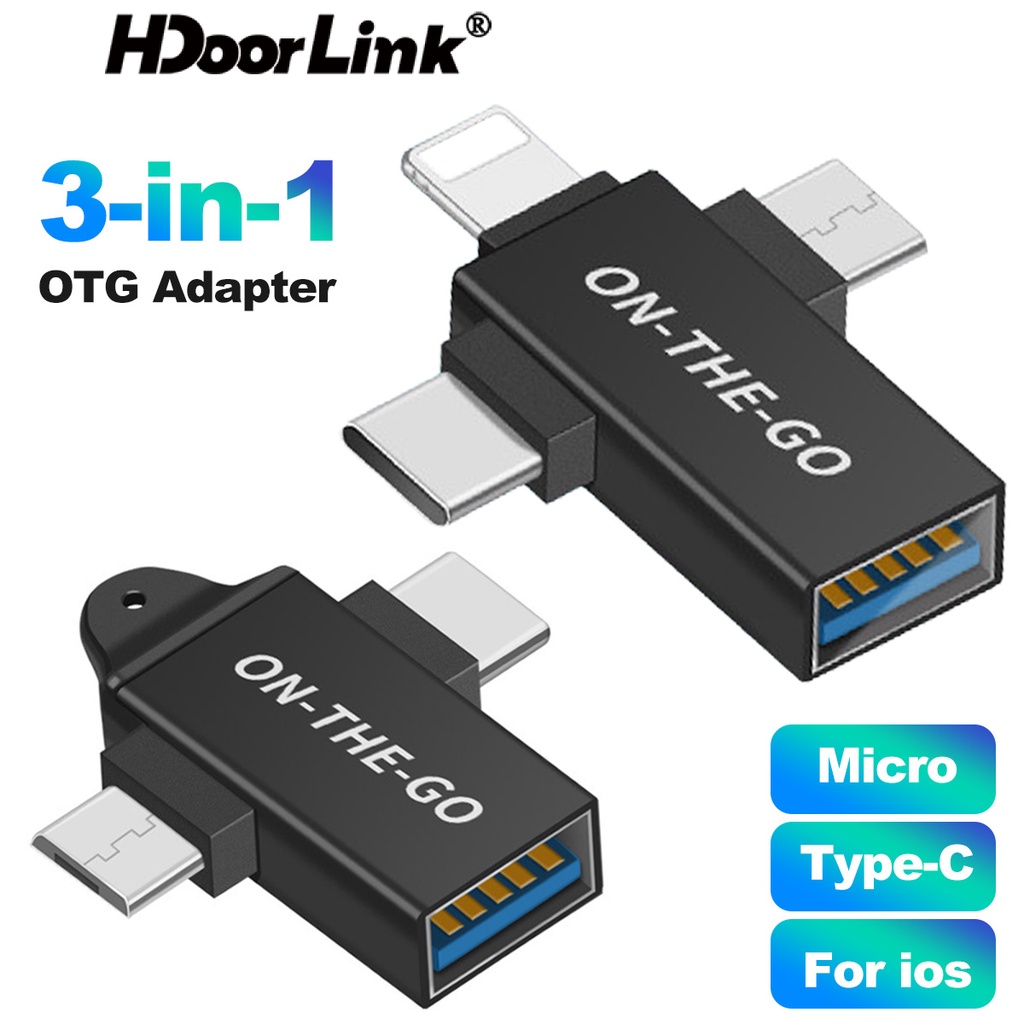 Hdoorlink 3合1 OTG適配器USB 3.0數據傳輸IOS TYPE-C微型轉換器適用於安卓華為