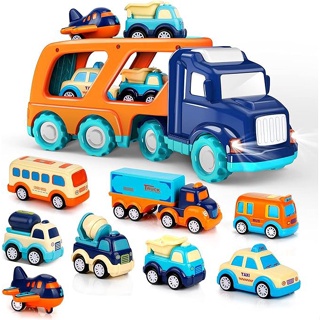 🌈雙層回力聲光運輸車養成收納工程車兒童跨境玩具車