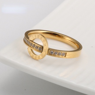 時尚羅馬數字微鑲鑽鈦鋼戒指女 ins 潮個性創意雙環交叉食指指環