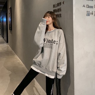 現貨~秋冬上衣 韓版 寬松上衣 百搭上衣 假兩件 加絨加厚 圓領衛衣 學生 衛衣外套 長袖上衣