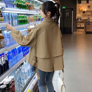 氣質長袖外套裝韓版新款小個子大衣寬鬆百搭短版休閒風衣