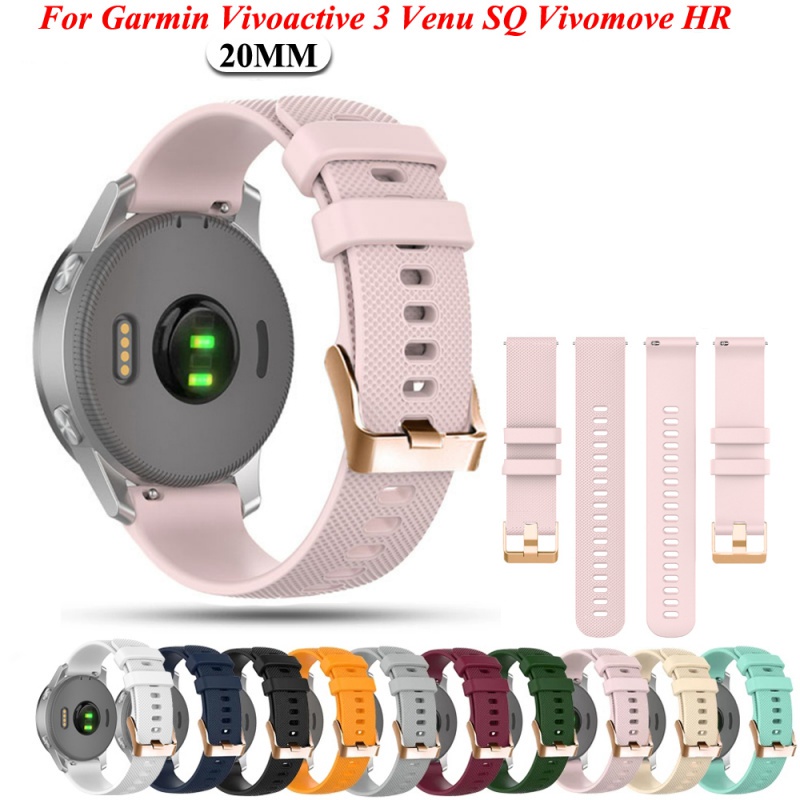 【免運】20mm手錶錶帶適用佳明Garmin Venu SQ Vivoactive 3 Venu2 Plus 矽膠玫瑰金