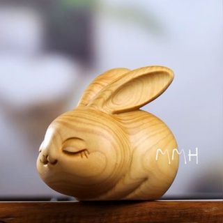 木棉花 崖柏木雕兔子 盤玩手把件 生肖兔吉祥物新中式實木擺件 兔本命年禮物