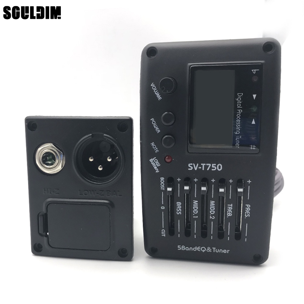 Sv-t750 5 段原聲吉他 EQ 均衡器帶調音器吉他壓電拾音器 EQ 前置放大器,帶數字編程調諧器配件